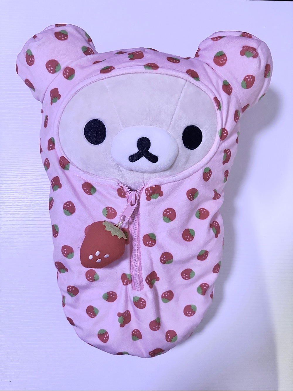 𖦹 Authentic Korilakkuma | San-X Korilakkuma Strawberry Sleeping Bag plush - Pink